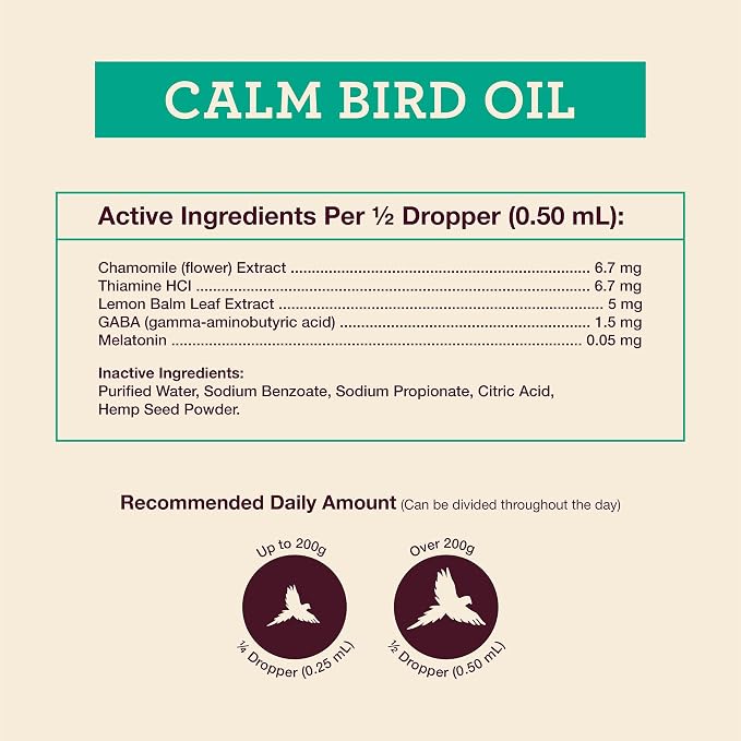 Hemp Well Calm Bird Oil, Organic Hemp, Stress, Hormones & Plucking Support