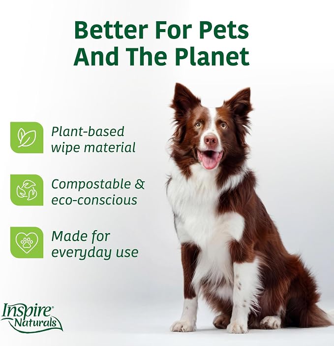 Inspire Naturals Pet Wipes for Dogs and Cats 100% Natural Plant Based with Organic Antioxidants, Dog Wipe Cleaning Deodorizing | Cat Wipes | Puppy Wipes | Dog Wipes for Paws and Butt (200ct - 4 Pack)
