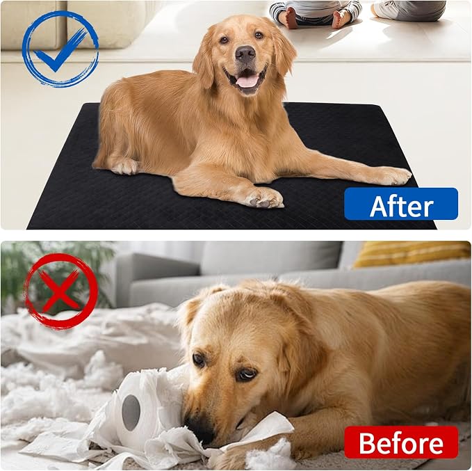 Indestructible Dog Beds, Enhanced Quilted Chew Proof Dog Crate Pad for Aggressive Chewer, Washable Cover Dogs Mat for Crate, Non-Skid Kennel Pad, Durable Pet Bed for Puppy (Black, 35"x23")