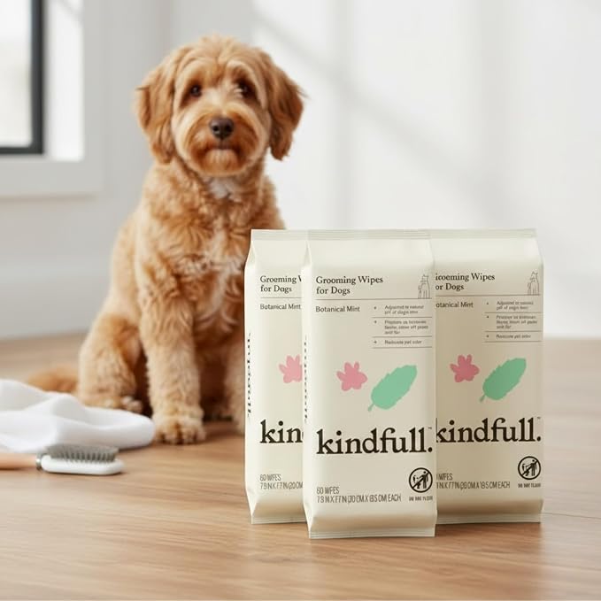 Dog Grooming Wipes – 3 Pack (180 Total), Botanical Mint Scent – Gentle, pH-Balanced Pet Wipes for Paws & Fur – Plant-Based, Alcohol-Free – 7.9" x 7.7" Each