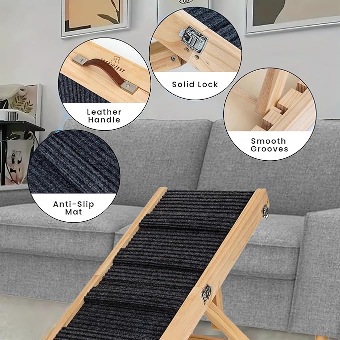 2026 Upgraded Adjustable Dog Ramp for Bed & Couch - Foldable Portable Pet Ramp for Car, Heavy-Duty (Supports Up to 60 lb) Pet Steps with Non-Slip Surface