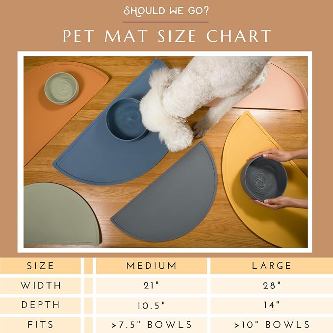 Should We Go? Waterproof Silicone Dog Food Mat – Large Size Non-Slip Pet Bowl Mat, Raised Edge Design, Easy-to-Clean Pet Food Placemat for Dog & Cat Bowls, 28" Across x 14" Deep - Blush