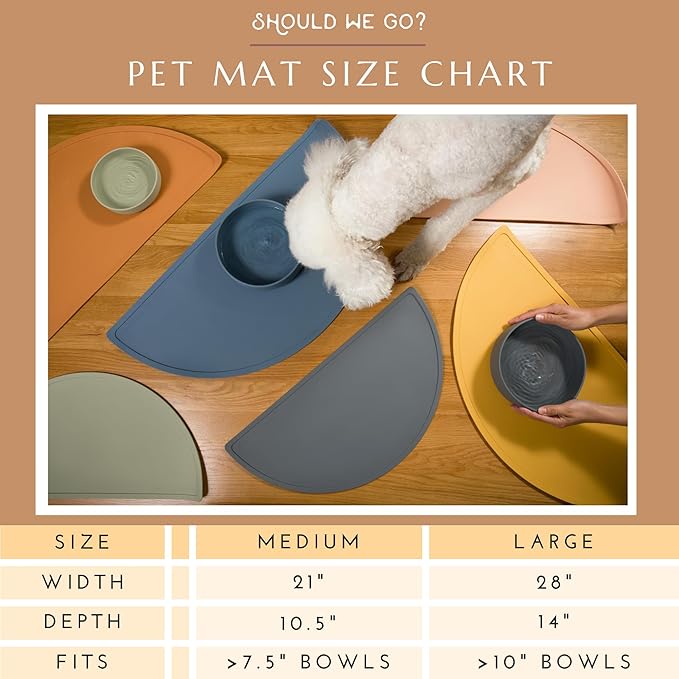 Should We Go? Waterproof Silicone Dog Food Mat – Large Size Non-Slip Pet Bowl Mat, Raised Edge Design, Easy-to-Clean Pet Food Placemat for Dog & Cat Bowls, 28" Across x 14" Deep - Spruce