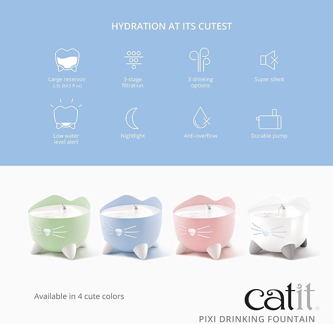Catit PIXI Cat Drinking Fountain, Running Water Fountain, Pink