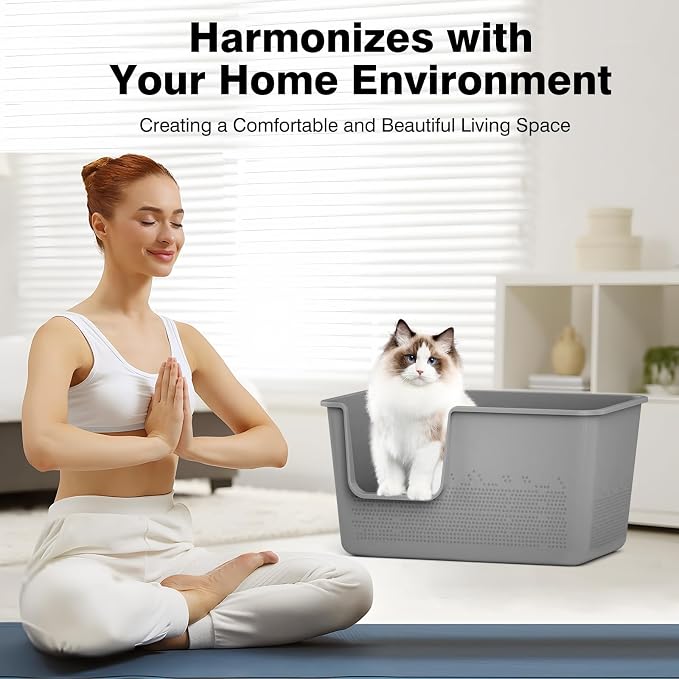Cat Litter Box with High Sided,24.8" Lx14.9 Wx13.0 H,Extra Large Cat Litter Box for Big Cats,XL Jumbo Kitty Litter Box for Indoor Cats,Tool-Free Assembly (Grey)