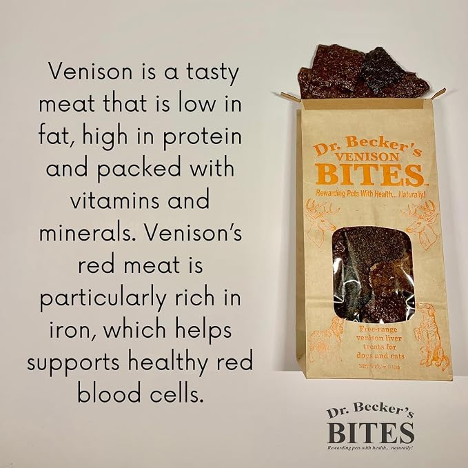 Dr. Becker's Venison Bites | 100% Pure Meat Protein | Grain Free Liver Training Treats for Dogs & Cats, 5 oz (Pack of 3)