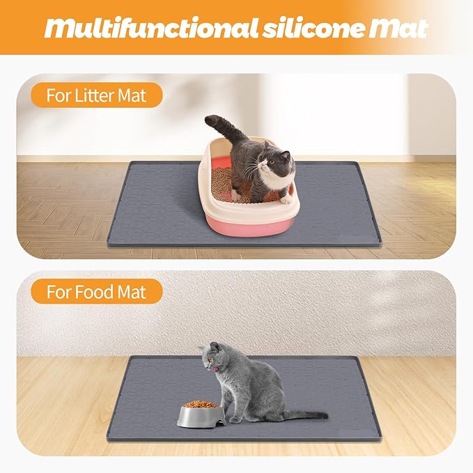 Cat Litter Mat, Extra Large 34" x 22" Silicone Mat Litter Trapping Mat for Scatter Control, Soft on Kitty Paws, Easy to Clean (Dark Grey)