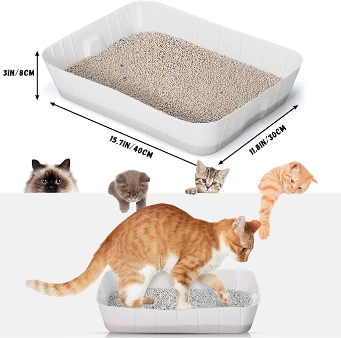 Bokon 25 Count Disposable Litter Box for Cat, Large Disposable Litter Tray for Travel Home Durable Portable Plastic Kitty Litters Boxes Leak-Resistant Easy-Grip Rim, 15.7 x 11.8 x 3 Inches(White)
