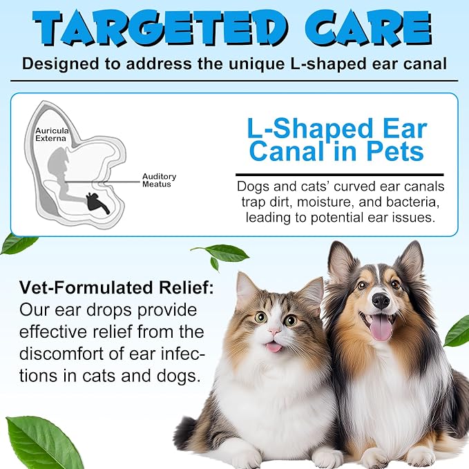 2Pcs Ear Drops for Dogs&Cats, Dog Ear Infection Treatment Drops with 1% Hydrocortisone for Dog Yeast Ear Infections, Soothes Itchy Ears, Prevents Infections, Safe for Puppies, Adult Dogs & Cats 2.02fl