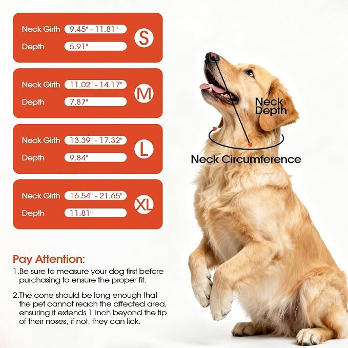 Comfortable Cone for Dogs Stop Licking, Lightweight Elizabethan Collar, Adjustable Anti-Licking Recovery Collar for Wound Care, Spay, Neuter, Soft Surgery Protection Guard, Orange, Size M