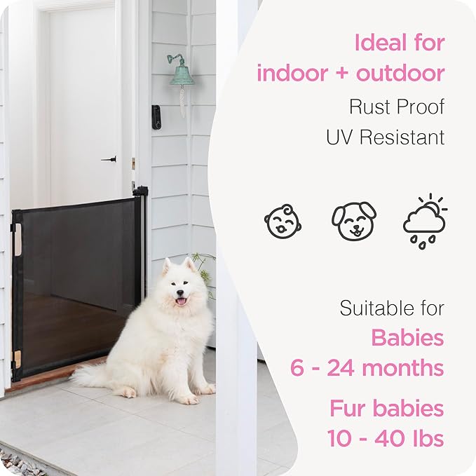 Perma Child Safety Indoor Outdoor Ultimate Retractable Baby Gate, 38.6" Tall Extends to 79" Wide, Black