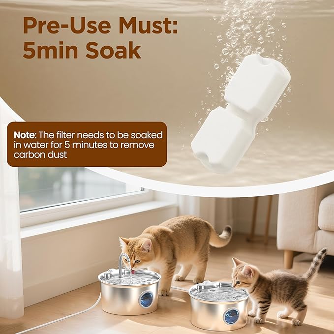 Pet Water Fountain Filters: 24 Per Fountain Filter Replacement - 6 Months Set of Replacement Filters for ATMZIQXR S18 - Contains 12 Carbon Filters + 12 Sponges Filters