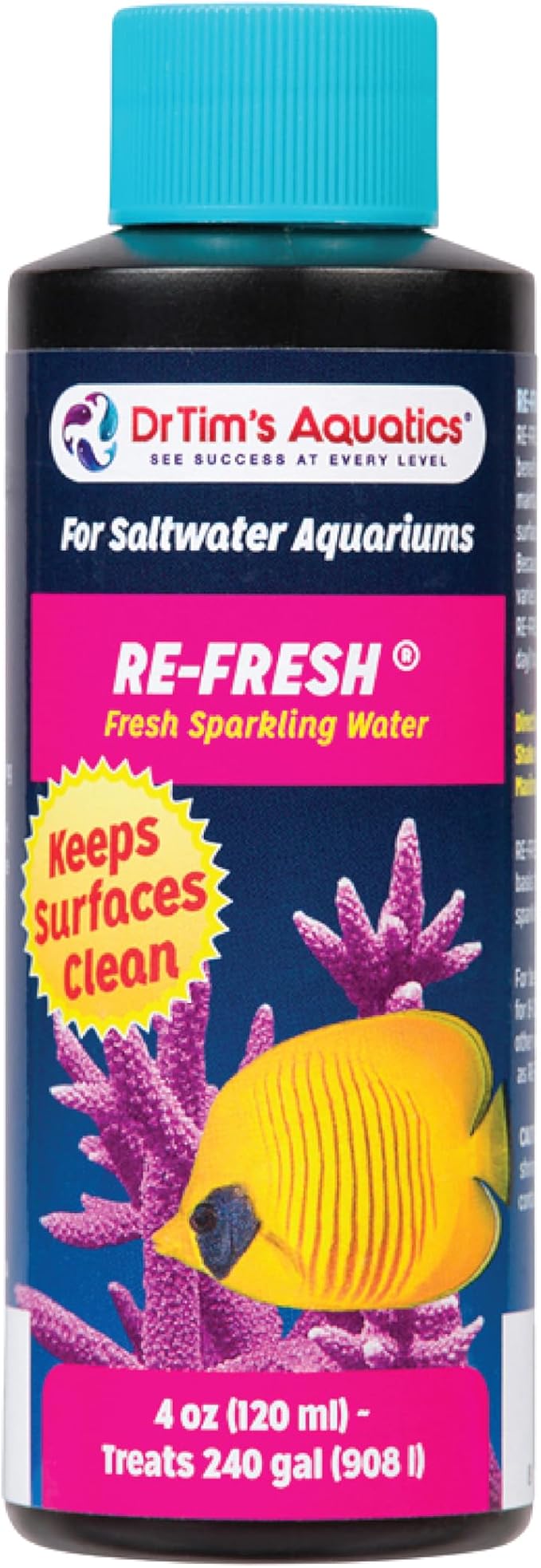 Dr. Tim’s Aquatics Saltwater RE-Fresh for Natural Fresh Sparkling Water – For Fish Tanks, Aquariums – Reduces Organics, Preserves Clean Waters, Odor Free – Eco-Friendly, 100% Natural – 4 Oz.