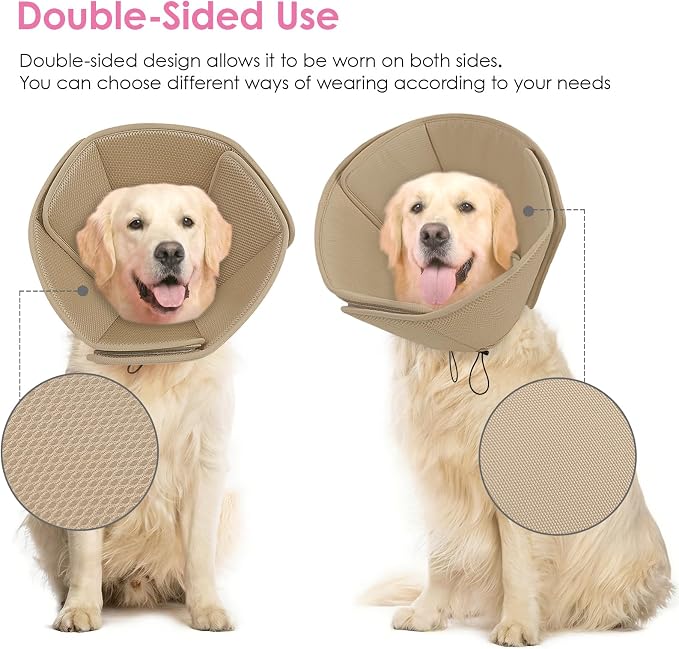AOFITEE Dog Cones for Medium Dogs, Soft Dog Cone Collar After Surgery, Adjustable Cone for Dogs to Stop Licking, Breathable Pet E-Collar Alternative for Wound Healing(Khaki,Medium)