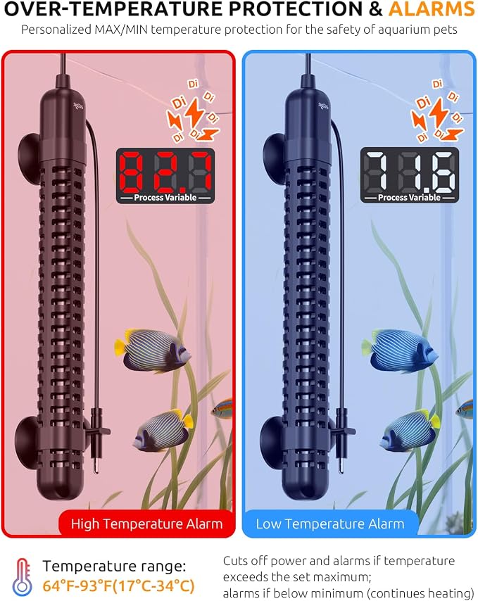 SEAOURA Small Aquarium Heater, 150W Fish Tank Heaters for 15-30 Gallon, Submersible Turtle Heater with LED Controller, Safety Protection & Auto Power-Off, Saltwater Freshwater