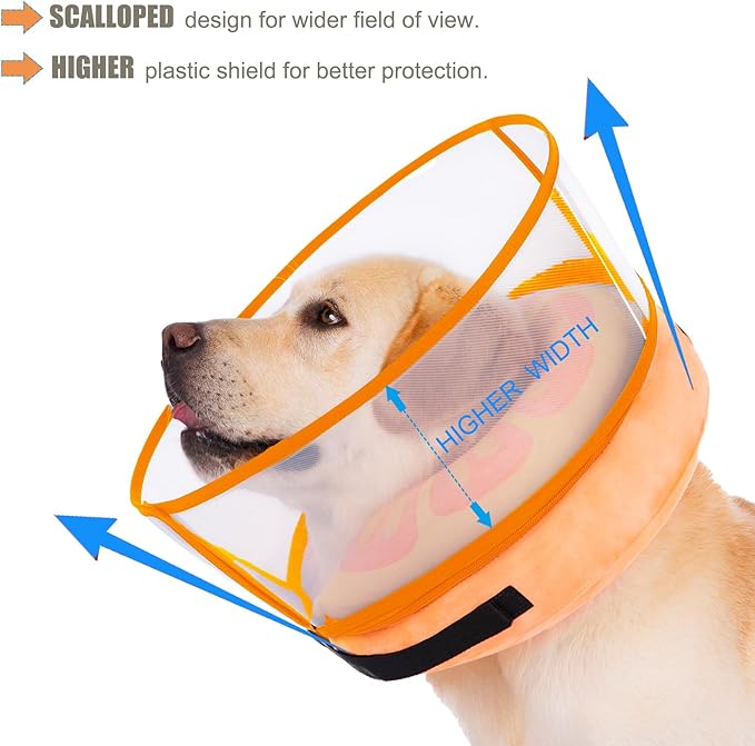 Inflatable Dog Cone Collar for Large Medium Small Dogs, Soft Dog Donut Collar Adjustable Recovery Cone for Pets After Surgery, Extra Enhanced Anti-Licking Guard Shield for Pets (Medium, Orange)