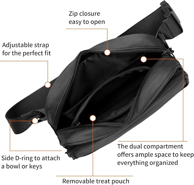 Runlight Dog Training Treat Pouch Fanny Pack,Dog Waist Belt,Dogs Walking Bag Crossbody with Poop Bags,Puppy Treat Bag Training Pouch (Black)