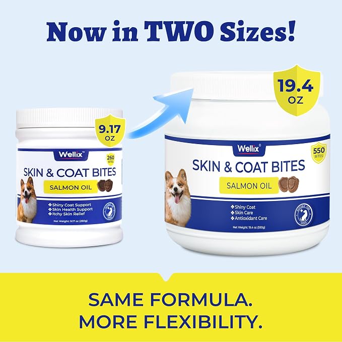 Wellix 19.4oz Dog Skin and Coat Supplement, Omega 3 Fish Oil for Dogs, Supports Healthy Skin & Shiny Coat, Itching Relief & Anti-Shedding, Tasty Dog Allergy Chews, Daily Nutritional Support