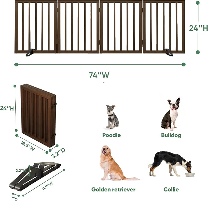Dog Gates for Doorways, Freestanding Foldable Dog Gate Indoor, Pet Gates for Doorways Bedroom, Puppy Gate with Metal Support Feet, 4 Panels (Rustic tan)