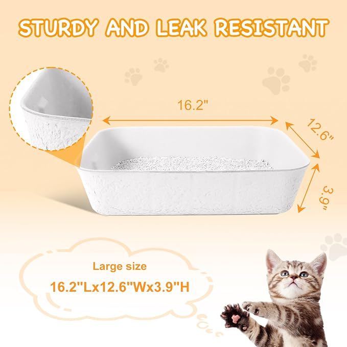 Disposable Litter Boxes for Cats, Durable and Water Resistant, Sustainable Large Disposable Litter Box, Disposable Cat Litter Boxes for Indoor/Travel Use, Standalone or as Liner (White, Large 10-Pack)