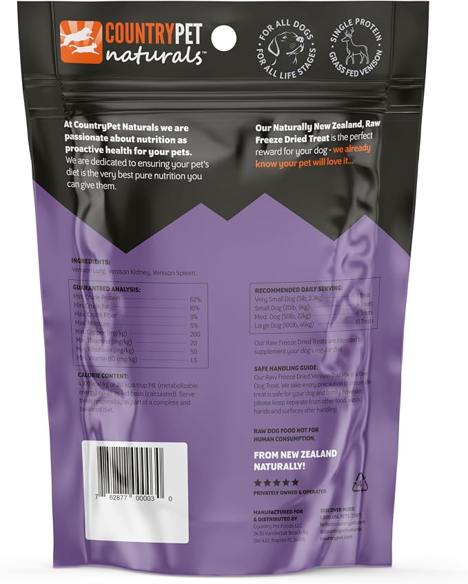 New Zealand Raw Freeze-Dried Venison Pure Protein Treats - Lung, Spleen, Kidney - 62% Protein Content. Grass-Fed, Single Ingredient, Grain/Gluten Free, Treat & Topper. 1-Pack