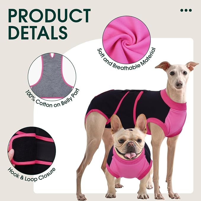 Kuoser Recovery Suit for Dogs After Surgery, Soft Dog Surgery Suit Female Male, Breathable Pet Surgical Recovery Shirt, Anti Licking Dog Onesie for Abdominal Wounds Cone Alternatives, Black 2XL
