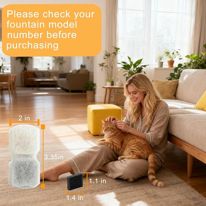 24 Pack Cat Water Fountain Filters,12 Pack Cat Water Fountain Replacement Filters & 12 Pack Pre-Filter Sponges,Fountain Filter Replacement for GIOTOHUN S11 and HOOISE 74oz