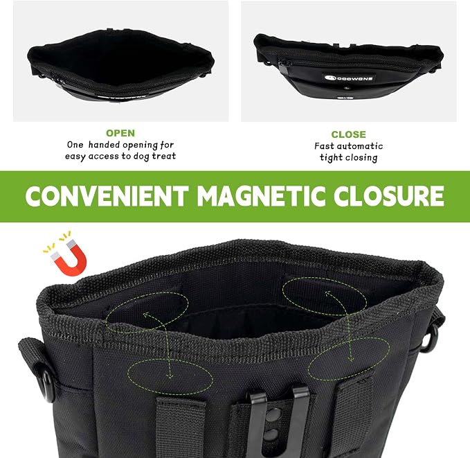 Dog Treat Pouch Pet Training Cross Body Bag, Magnetic Closure Dog Walking Fanny Pack Built-in Poop Bag Dispenser, Adjustable Shoulder Strap (Dog Leash) and Waist Belt (Dog Collar)