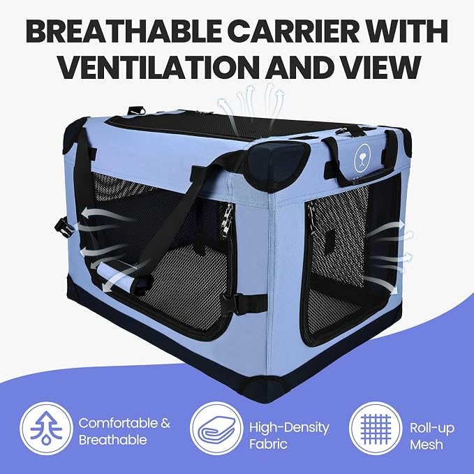 PEGIC Extra Large Cat Carrier, Blue | Soft Sided Collapsible, For Car Travel, Outdoor and Indoor Uses, Roomy Extra Large for 2 Kittens or Pets up to 50lbs