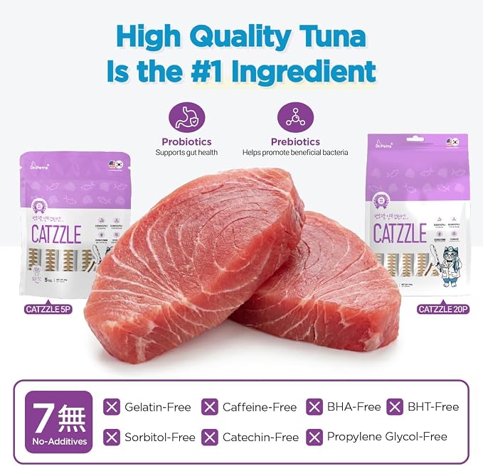 CATZZLE Cat Treats, Dental Chews for Indoor Cats, Cat Teeth Cleaning, Dental Care Snacks - Digestive Health (Tuna Flavor), 5 Sticks (1.25 oz.)