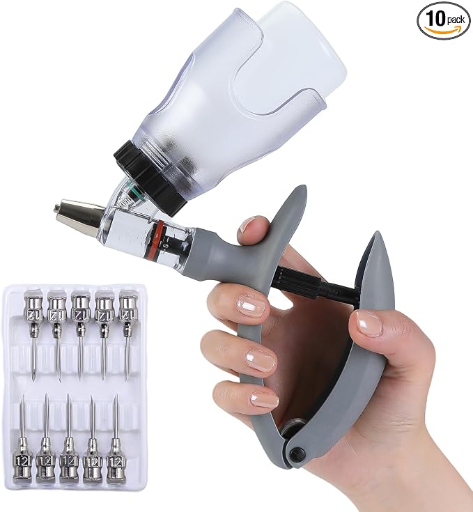 5ML Livestock Syringe Gun, Automatic Self Refill Injection Gun Continuous Adjustable Bottle Attachment Livestock Animal Syringe with 10 Needles, for Chicken, Duck, Pig, Sheep, Cow Poultry (Grey)