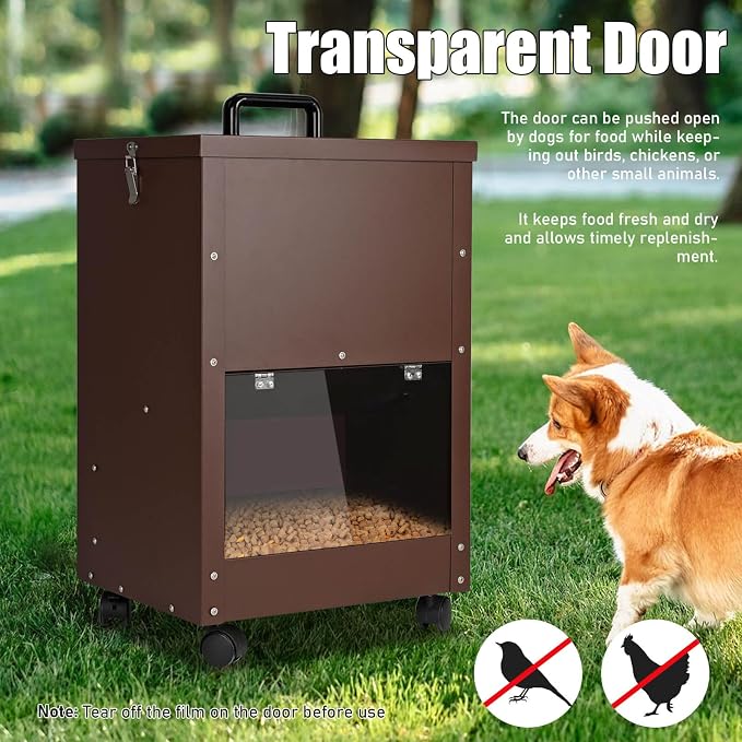 Automatic Dog Feeder Large Breed 45 Pounds, Galvanized Metal Dog Food Gravity Feeder Extra Large Automatic Pet Feeder, Easy to Move with Wheels