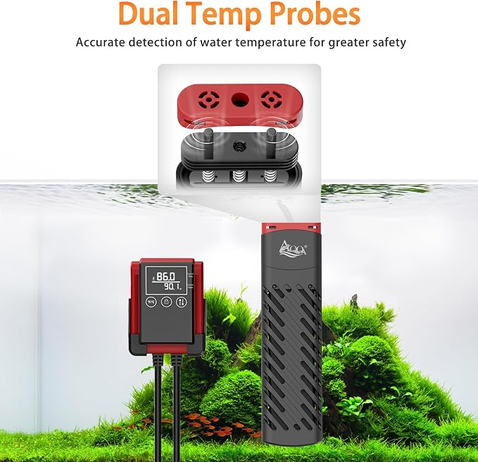 AQQA PTC Aquarium Heater 200W for Fish Tank 20-40 Gallon Digital Thermostat with External Controller Temp Range 59-94℉ with Overheat & Out-of-Water Auto Shut-Off Protection (200W for 20-40Gal)