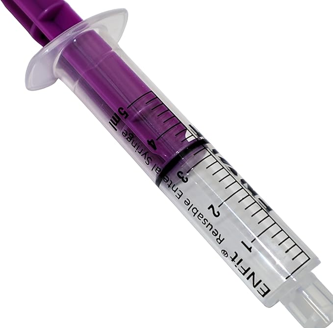 Envue ENFit 5mL Reusable O-Ring bFed Syringe for Tube Feeding, 25-Pack, Purple Plunger
