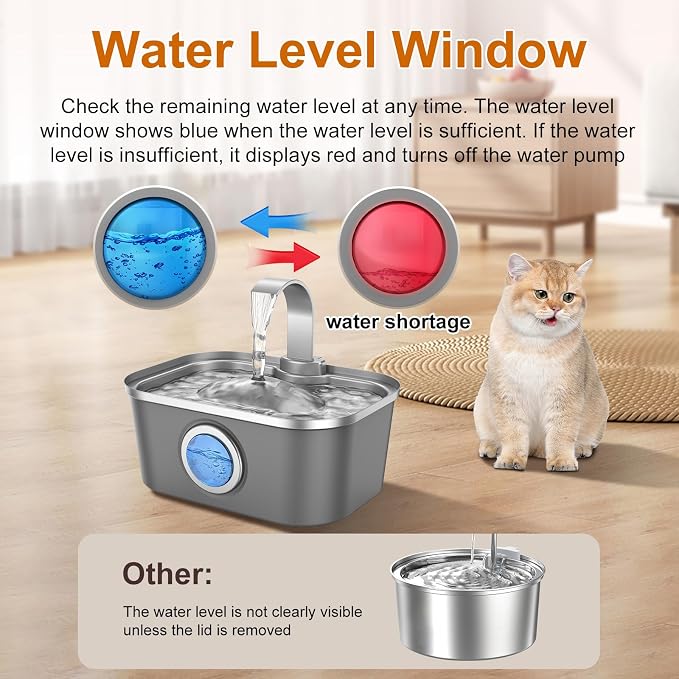 Bobo&Dragon Automatic Stainless Steel Water Fountain for Cat & Dog in Nebula Gray 124oz/3.5L Quiet Faucet Flow Water Dispenser, Fresh Filtered Hydration, Easy Clean, Leak-Proof for Indoor Pets