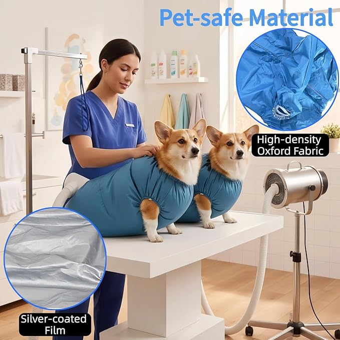 Dog Drying Bag for Large Dogs, Fast Pet Hair Dryer Kit 360° Air Circulation, Hands-Free Blow Dryer Compatible with Hair Dryer/Blower, Anti-Splash & Overheat Protection for Small Medium Large Dogs Cats