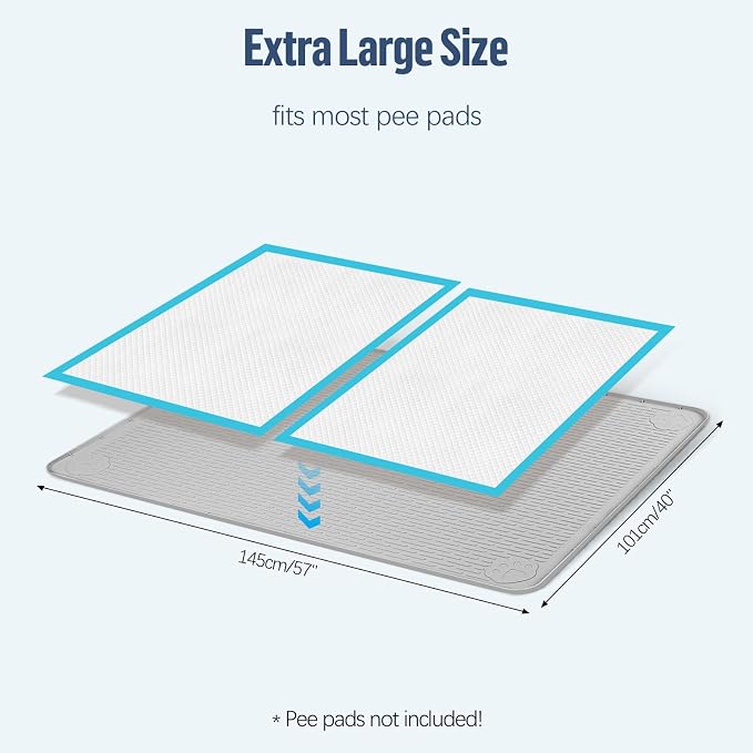 Pee Pad Holder for Dogs, 57" x 40" Silicone Pee Tray Mat Leak-Proof, High Edge, No Spill Pet Pad Holder for Puppy, Cat, Rabbit, Training Pads for Floor Protection, No Pee Pads (Light Grey)