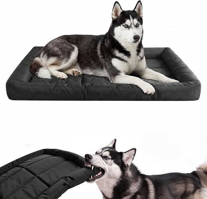 Chew Resistant Dog Bed for Aggressive Chewers, Indestructible Orthopedic Dog Bed with 3" High Density Foam Base & Plush Bolster Sides, Durable Pet Bed with Waterproof Washable Cover, Large (28"x41")