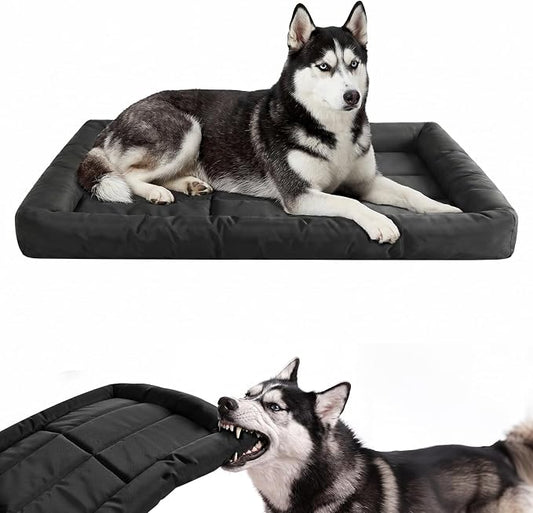Chew Resistant Dog Bed for Aggressive Chewers, Indestructible Orthopedic Dog Bed with 3" High Density Foam Base & Plush Bolster Sides, Durable Pet Bed with Waterproof Washable Cover, Large (28"x41")