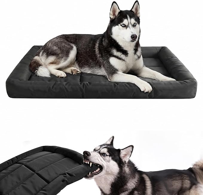 Chew Resistant Dog Bed for Aggressive Chewer, Indestructible Orthopedic Dog Bed with 3" High Density Foam Base & Plush Bolster Sides, Durable Pet Bed with Waterproof Washable Cover, X-Large (28"x47")