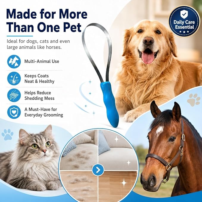 Dual Sided Shedding Blade for Cats, Dogs & Horses, Dog Deshedding Tool with Fine & Coarse Stainless Steel Teeth, Double Sided Shedding Blade for Short Long Thick Coats, Removes Loose Undercoat (#A*2)