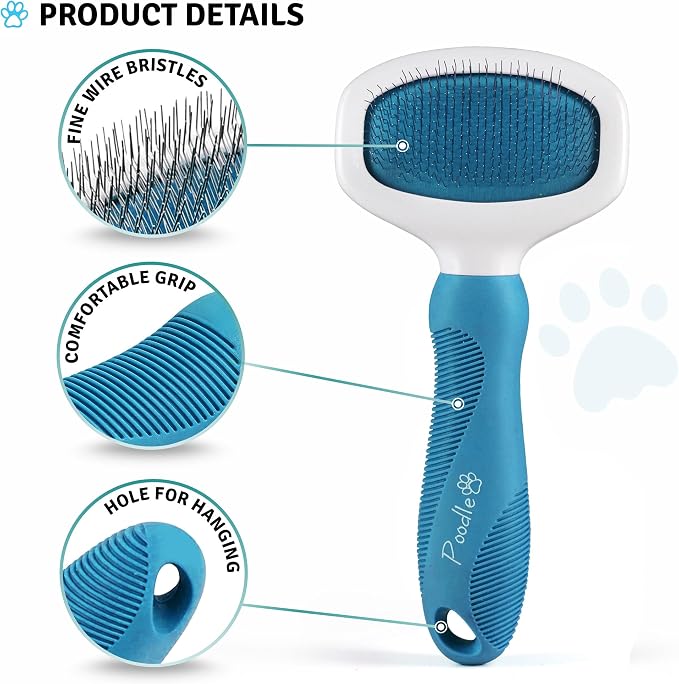 Poodle Pet Bundle - Dematting Fur Rake Comb Brush Tool with Steel Safety Blades for Detangling Matted or Knotted Undercoat Hair and Slicker Brush for Small and Large Dogs Pet Hair Remover