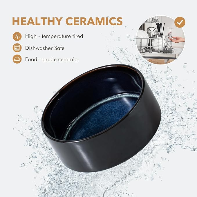 Havniva 6.1" Elevated Dog Bowls Ceramic Raised Dog Bowl with Non-Slip Stand (Acacia Wood) Two Height Options, Dog Food & Water Bowl for Small & Medium Breed Dogs - 3.4 Cups 27 oz
