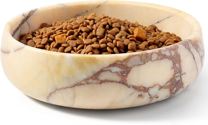 Karibiber Calacatta Marble Dog Bowl, 6lbs Weighted Dog Food Bowl, Non-Slip Large Heavy Water Bowls, Cute Purple Stone Food and Water Dish for Large Dogs, Natural Marble, Easy to Clean, Holds 6 Cups