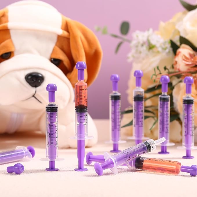 TrelaCo 100 Pack 5ml Syringes with Caps, Colored Plastic Measuring Syringe for Liquid, Pet Feeding, DIY, Party, Craft, Individually Sealed and Wrapped(Purple)