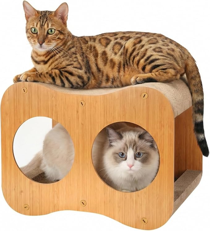 Avont Cat Scratcher House, Double-Layer Scratch Box, Bundle with Cat House for Indoor Cats