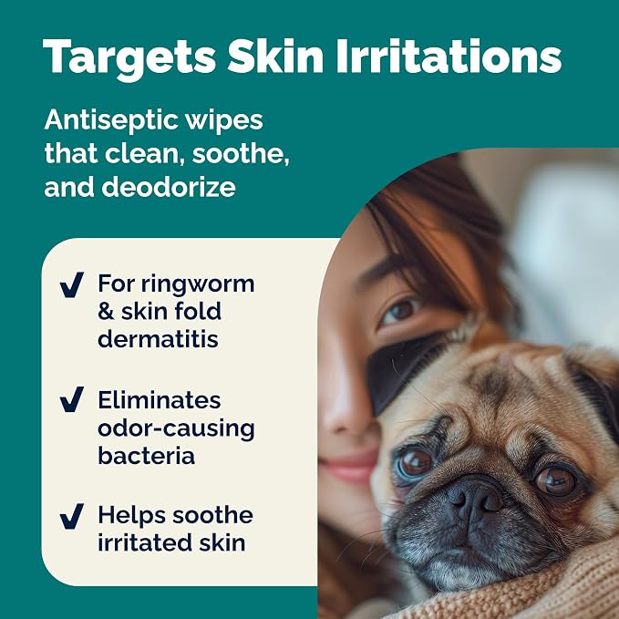 Vetnique Dermabliss Chlorhexidine for Dogs & Cats Wipes - Ketoconazole Medicated Antibacterial & Antifungal Skin Wipes for Hot Spots, Yeast Infection, Yeasty Paws, Itch & Smelly Folds, 50 Count Small