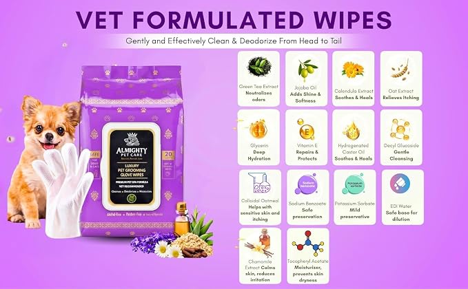 PET Cleaning Deodorizing Glove Wipes for Dogs & Cats, Vet Recommended Hypoallergenic Hydrating & Nourish Fur Pet Grooming Glove Wipes, Pet Bathing Wipes for Horse Coat Care,20pcs, Green Tea Scented