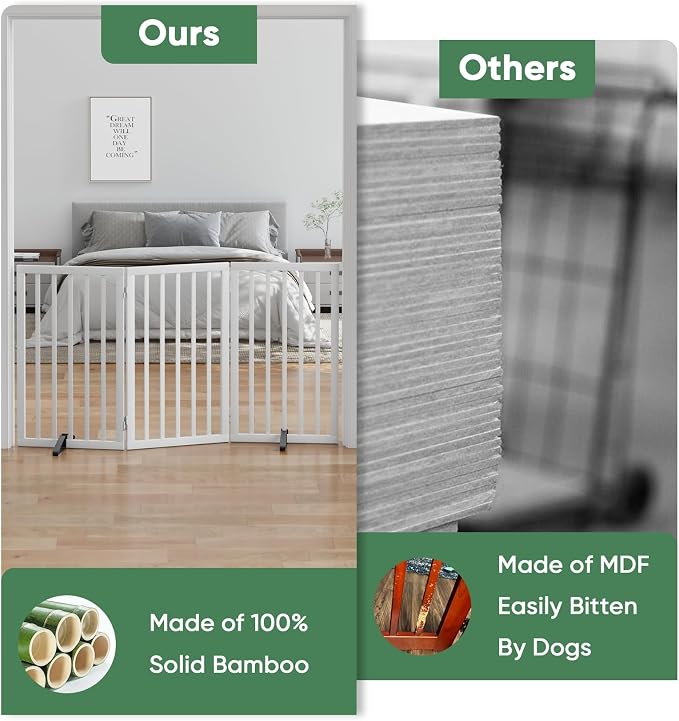 Dog Gates for Doorways, Tall Dog Gate Indoor, Foldable Pet Gates for Doorways Bedroom, Freestanding Puppy Gate with Metal Support Feet, Room Divider 3 Panels (White)