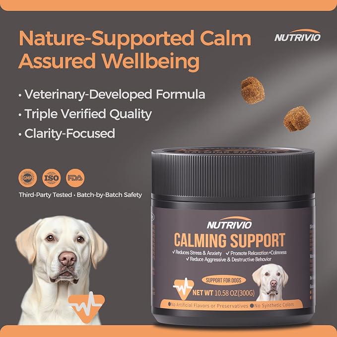 Melatonin Calming Chews for Dogs, Calming Dog Supplement, Melatonin Chews to Help Reduce Anxiety and Stress from Storms, The Vet, Fireworks and Travel, Chicken Flavored 120 Soft Chews 300g